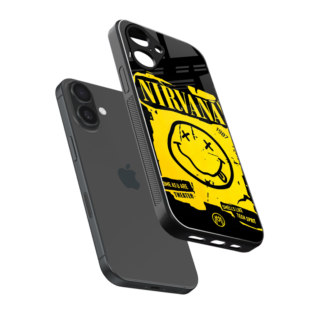 nirvana yellow back phone cover | glass case for iphone 16