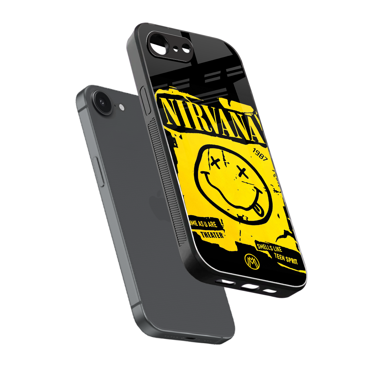 nirvana yellow back phone cover | glass case for iphone 16e