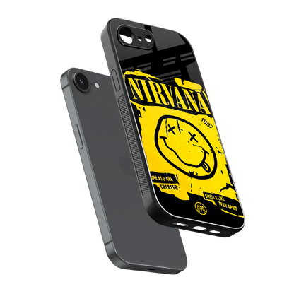 nirvana yellow back phone cover | glass case for iphone 16e