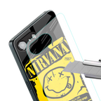 nirvana yellow back phone cover | glass case for iphone 16e