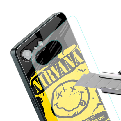 nirvana yellow back phone cover | glass case for iphone 16e