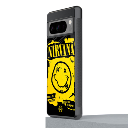 nirvana yellow back phone cover | glass case for google pixel 8 pro