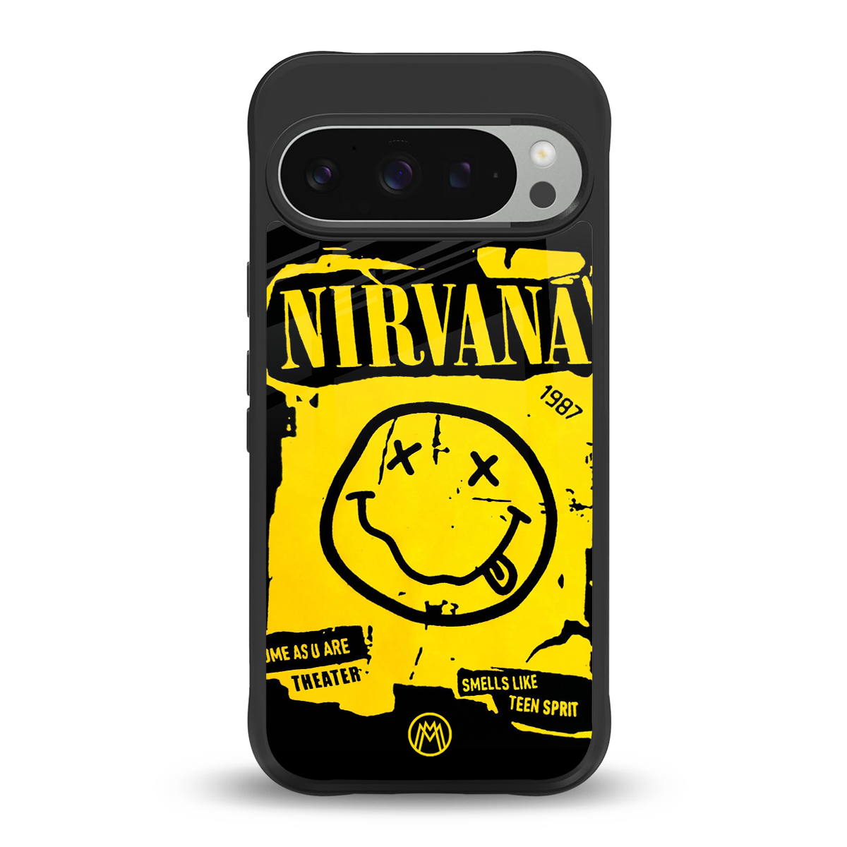 nirvana yellow back phone cover | glass case for google pixel 9 pro xl