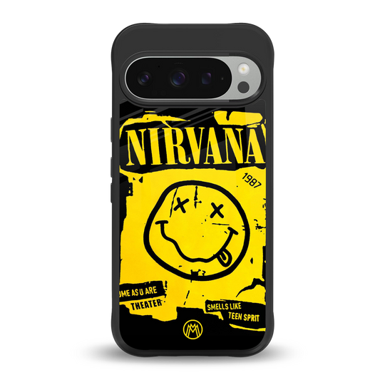 nirvana yellow back phone cover | glass case for google pixel 9 pro xl