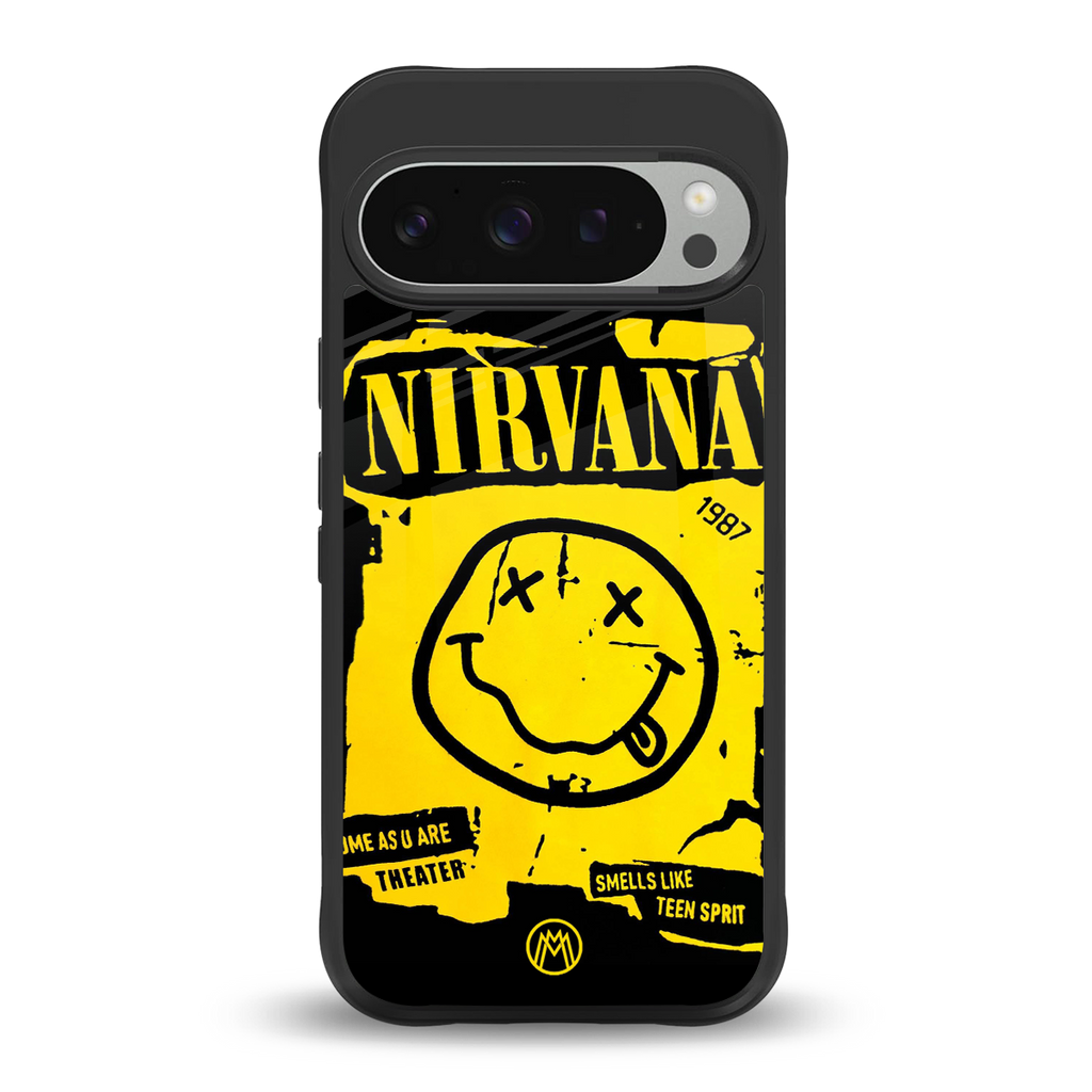 nirvana yellow back phone cover | glass case for google pixel 9 pro