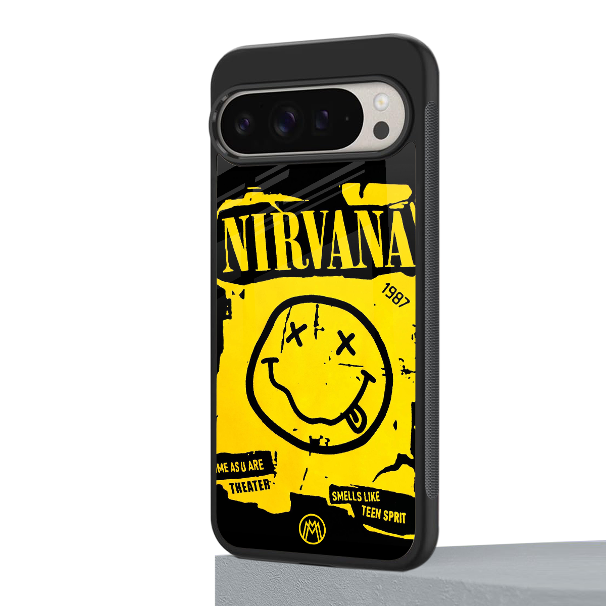 nirvana yellow back phone cover | glass case for google pixel 9 pro xl