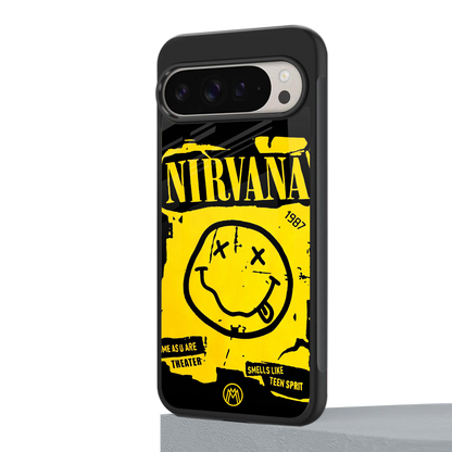 nirvana yellow back phone cover | glass case for google pixel 9 pro xl
