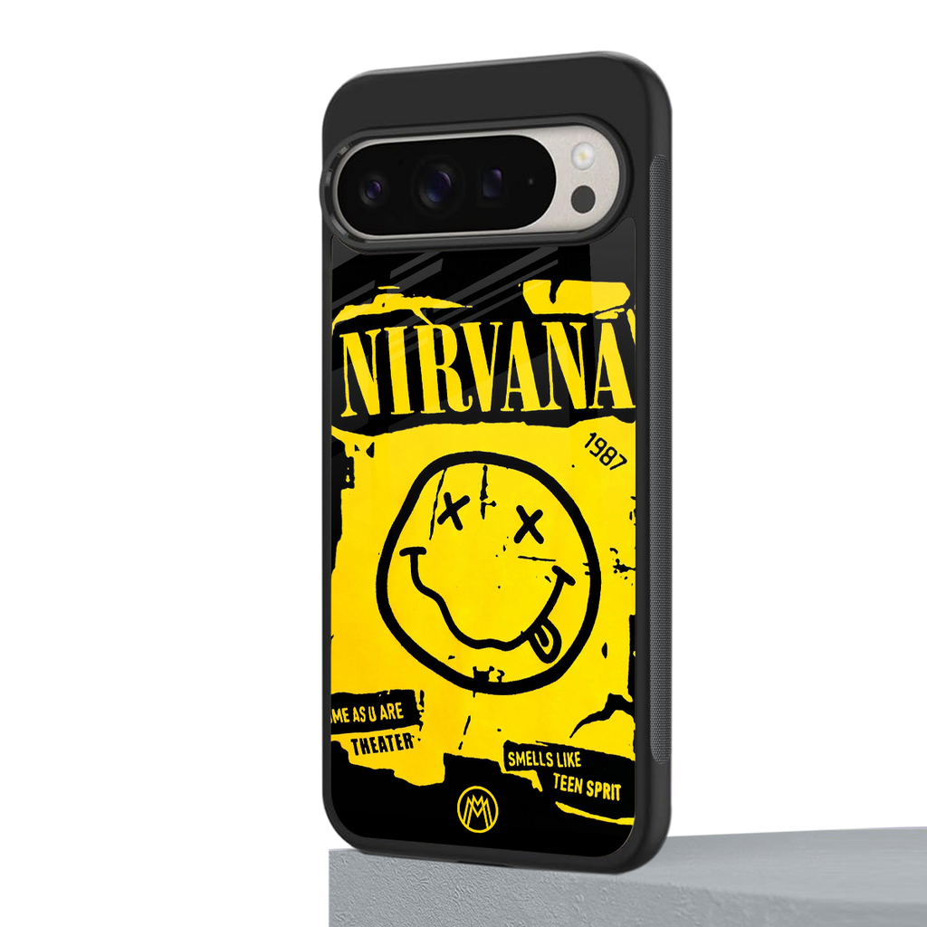 nirvana yellow back phone cover | glass case for google pixel 9 pro