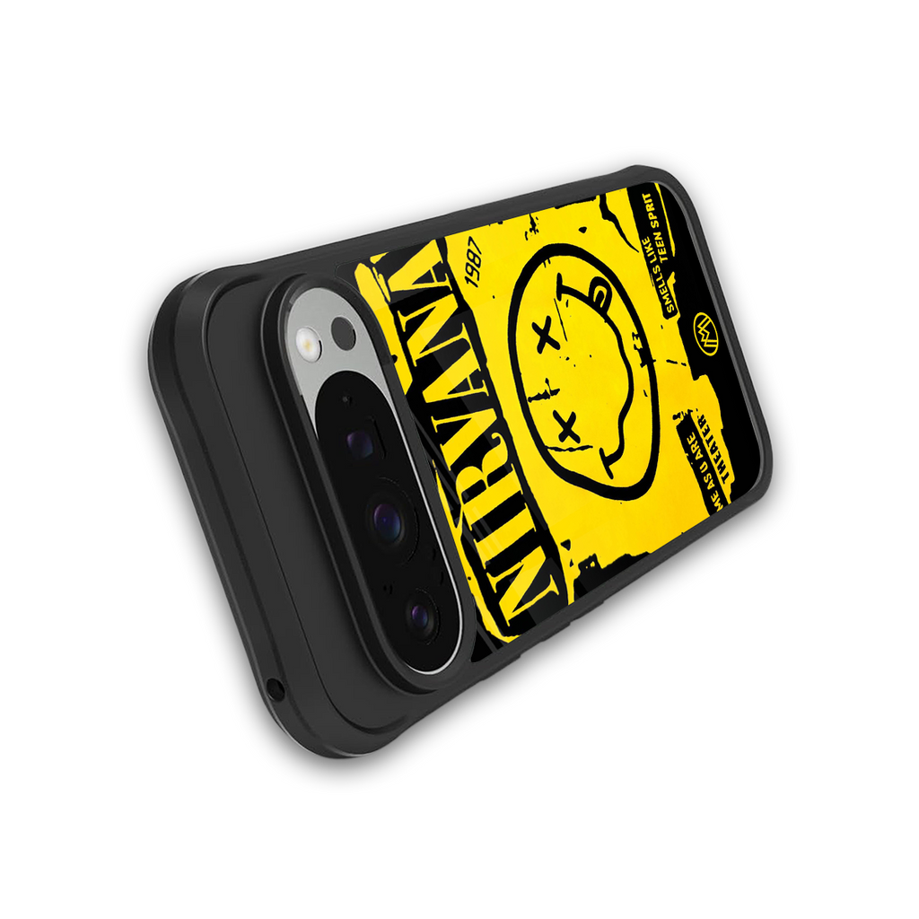 nirvana yellow back phone cover | glass case for google pixel 9 pro