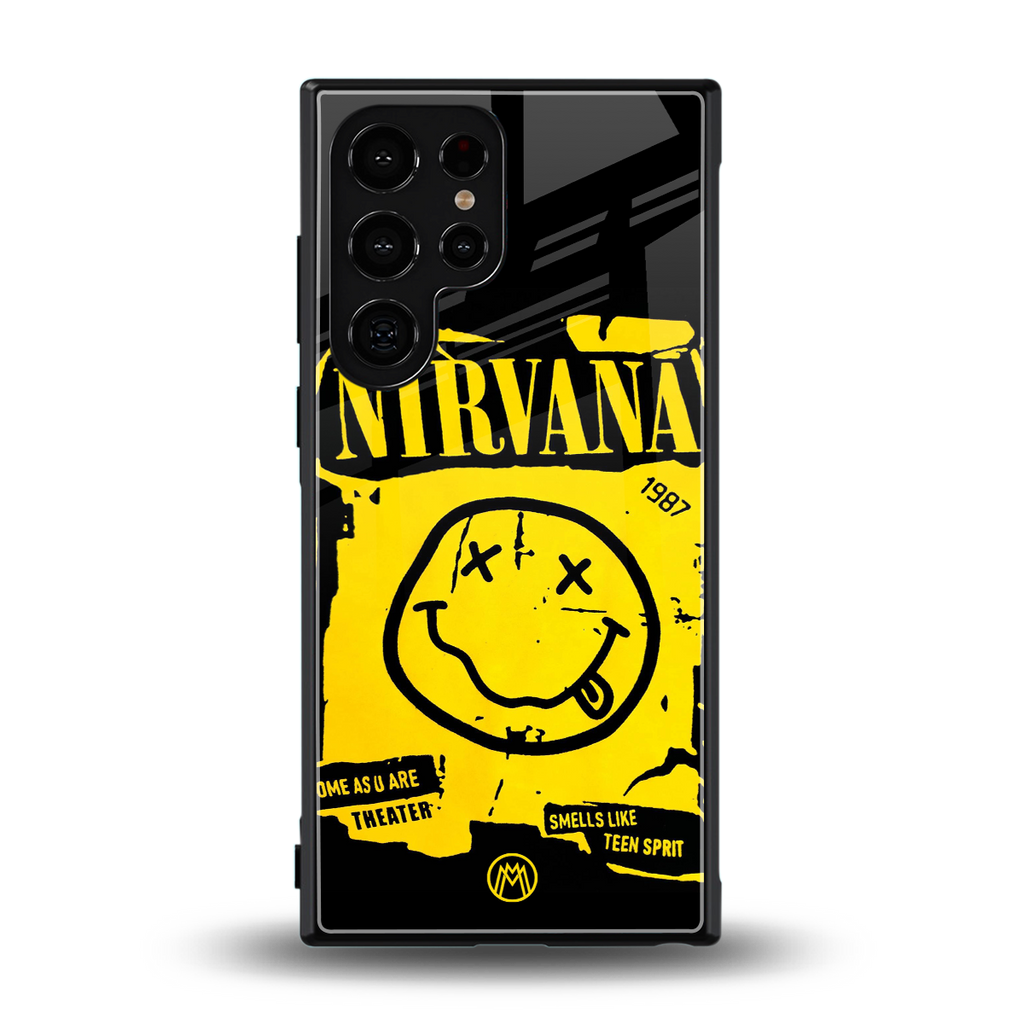 nirvana yellow back phone cover | glass case for samsung galaxy s23 ultra