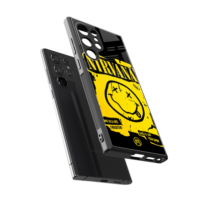 nirvana yellow back phone cover | glass case for samsung galaxy s23 ultra