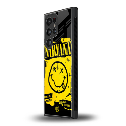 nirvana yellow back phone cover | glass case for samsung galaxy s23 ultra