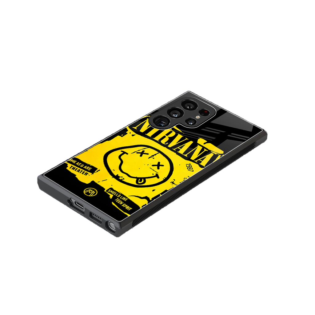 nirvana yellow back phone cover | glass case for samsung galaxy s23 ultra