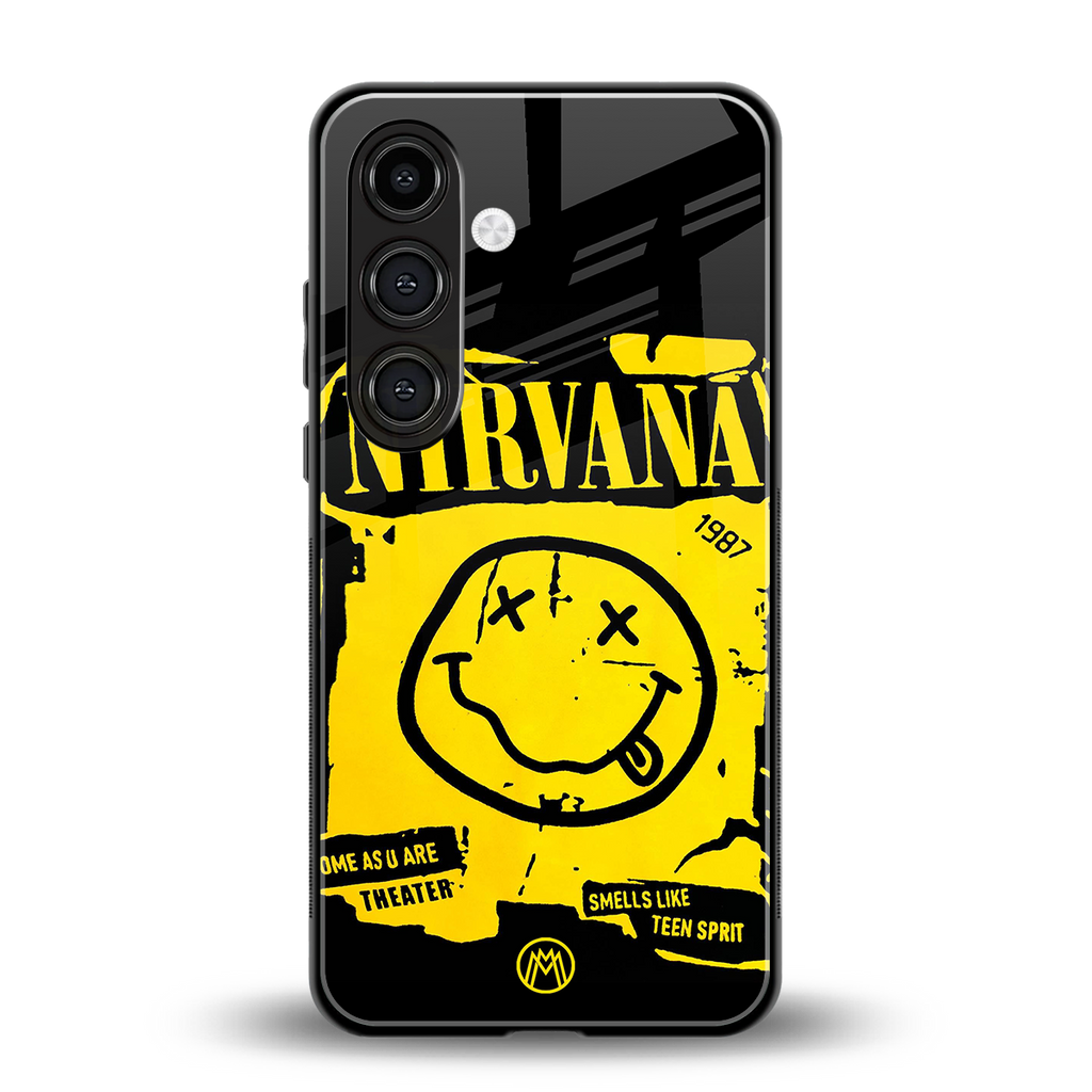nirvana yellow back phone cover | glass case for samsung galaxy s24 fe