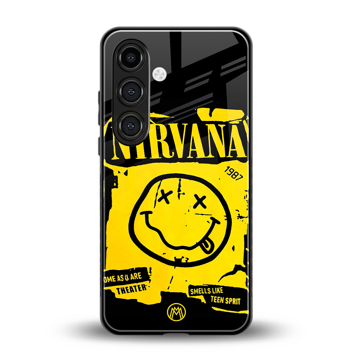 nirvana yellow back phone cover | glass case for samsung galaxy s24 fe