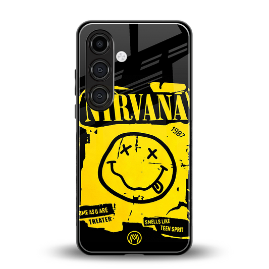 nirvana yellow back phone cover | glass case for samsung galaxy s24 fe