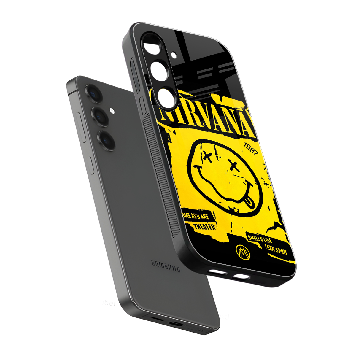 nirvana yellow back phone cover | glass case for samsung galaxy s24 fe