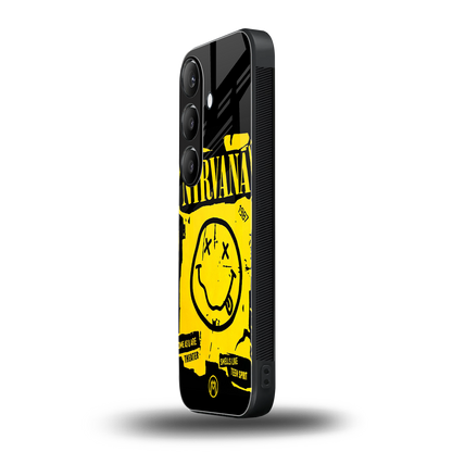 nirvana yellow back phone cover | glass case for samsung galaxy s24 fe