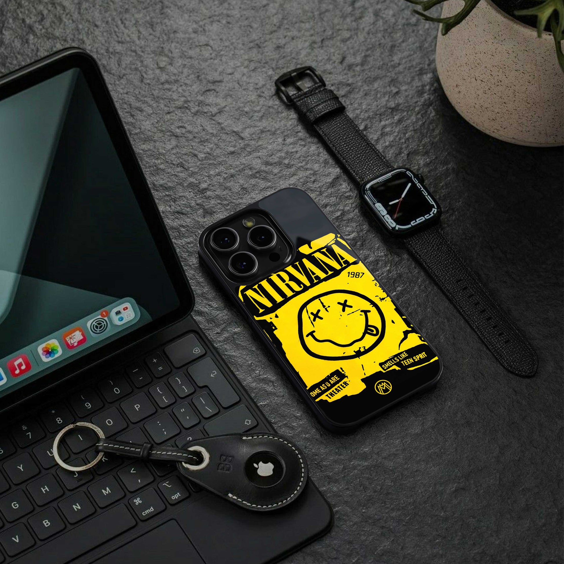 nirvana yellow back phone cover | glass case for samsung galaxy s24 plus