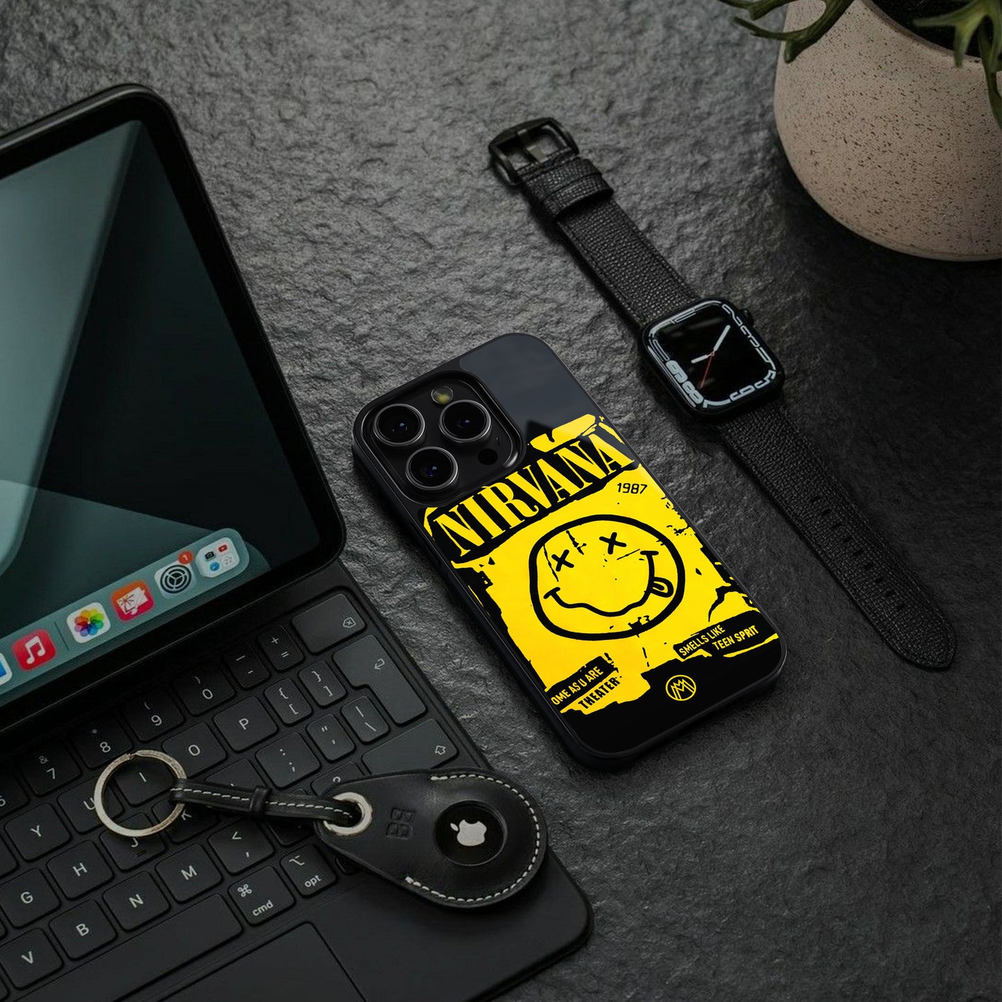 nirvana yellow back phone cover | glass case for iphone 16 pro max