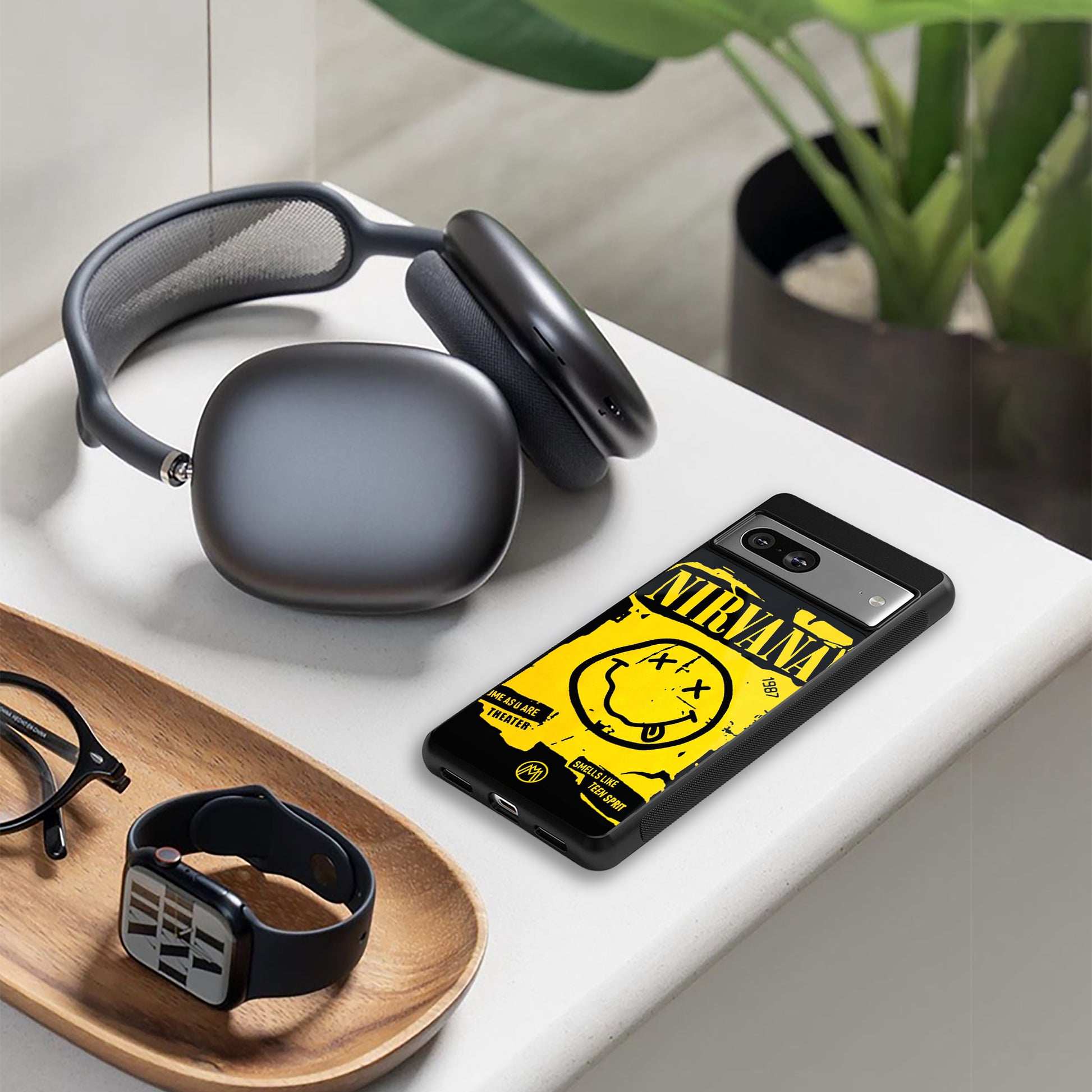 nirvana yellow back phone cover | glass case for iphone 15 pro