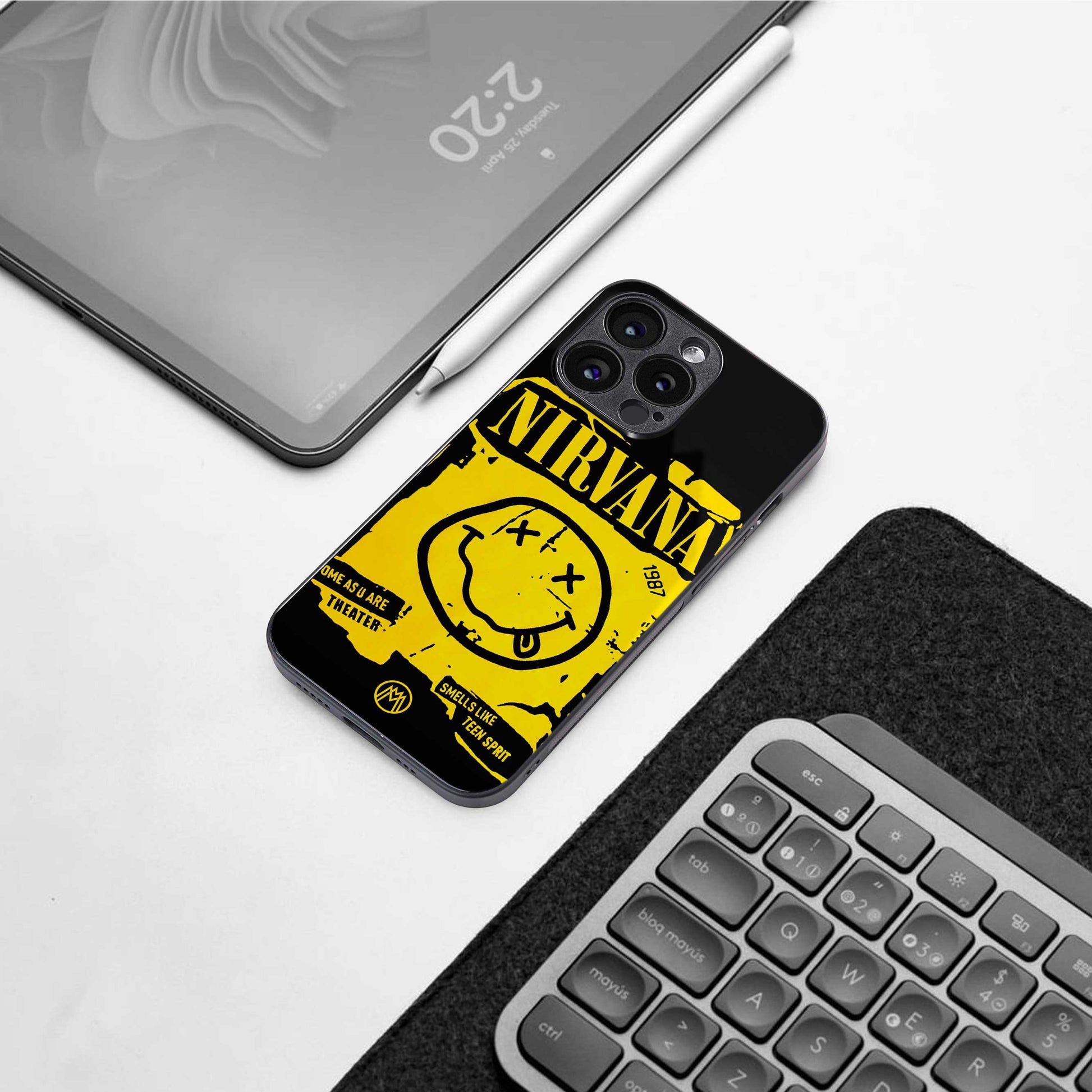 nirvana yellow back phone cover | glass case for iphone 13 pro max