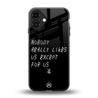 nobody likes us back phone cover | glass case for iphone 16 plus