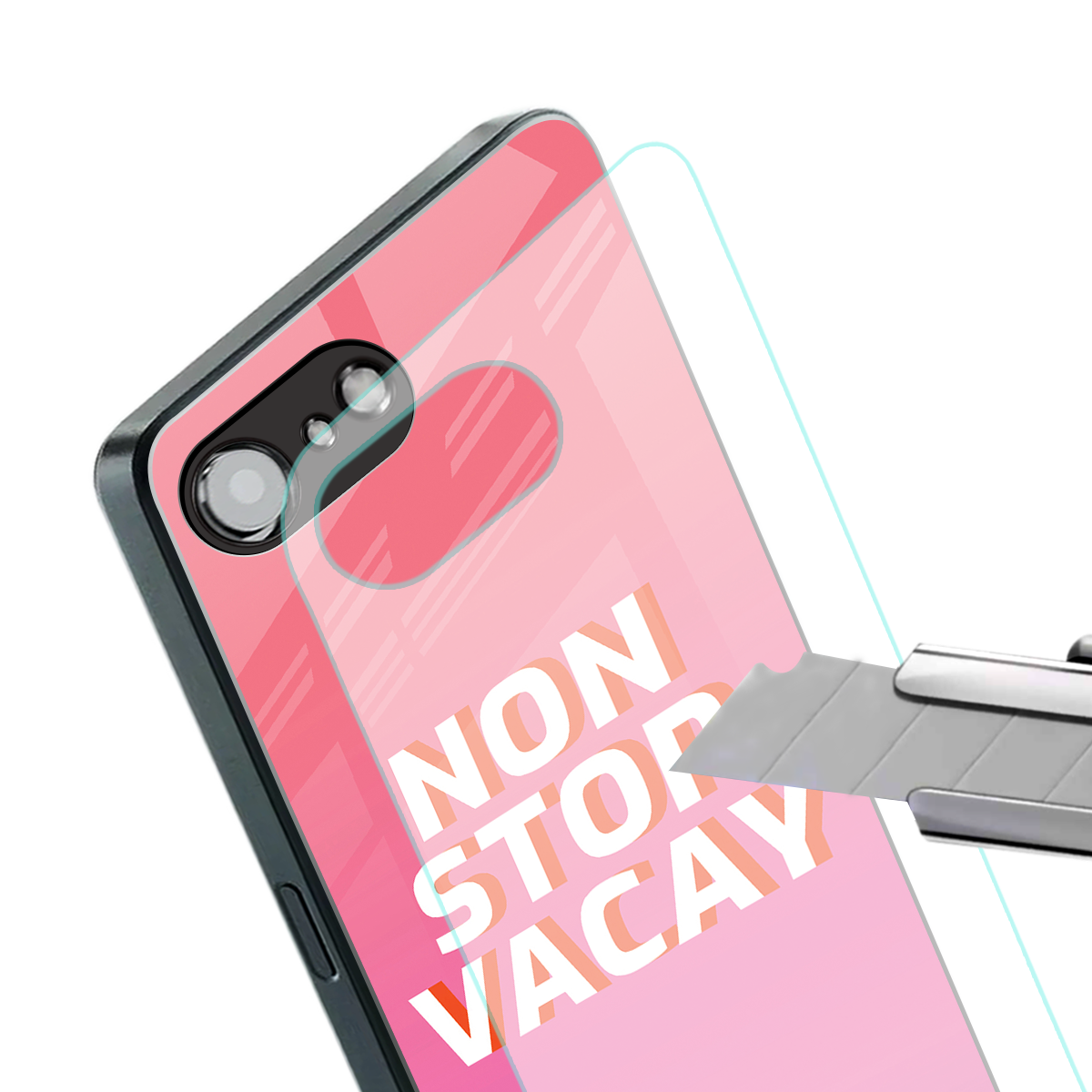 non stop vacay back phone cover | glass case for iphone 16e