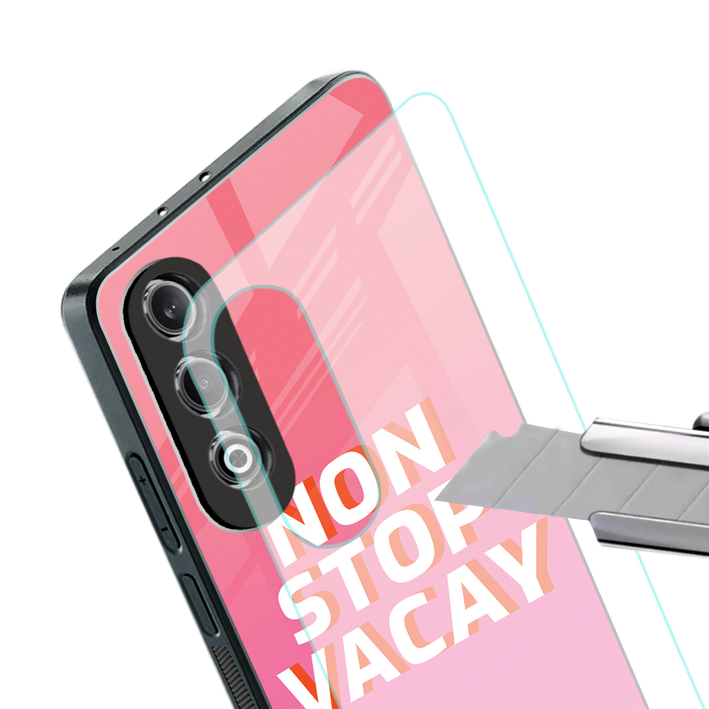 non stop vacay back phone cover | glass case for oneplus nord ce 4