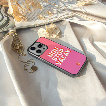 non stop vacay back phone cover | glass case for iphone 16 pro max
