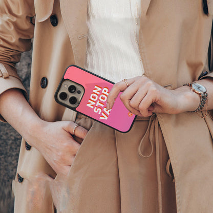 non stop vacay back phone cover | glass case for iphone 16 pro max