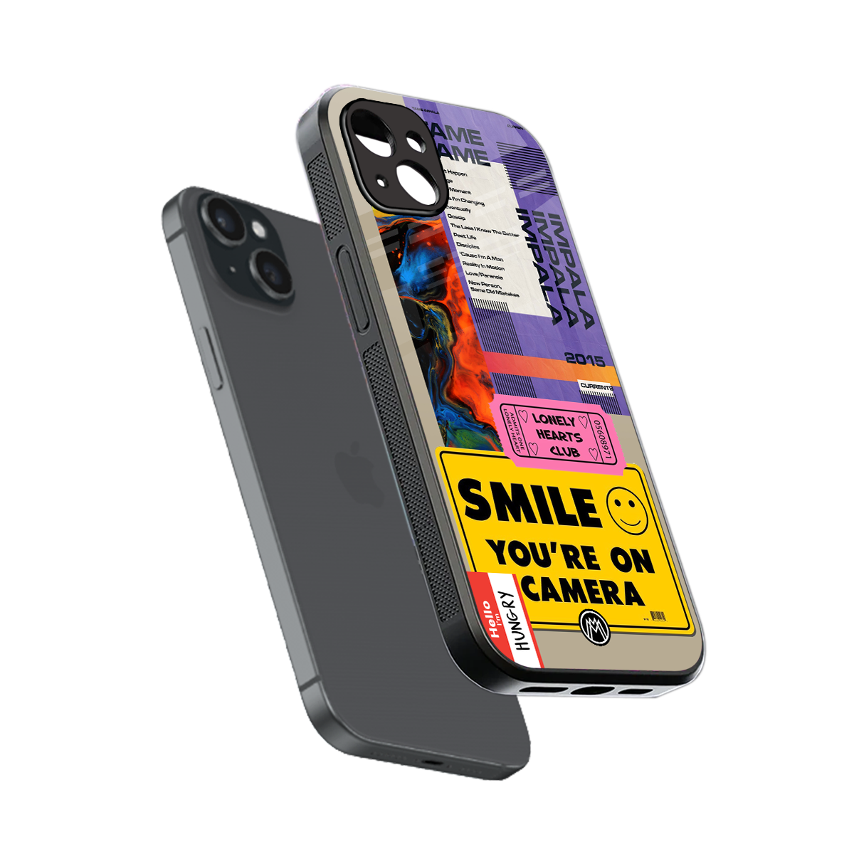 nostalgic stickers back phone cover | glass case for iphone 15 plus