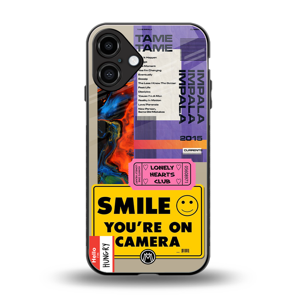 nostalgic stickers back phone cover | glass case for iphone 16 plus