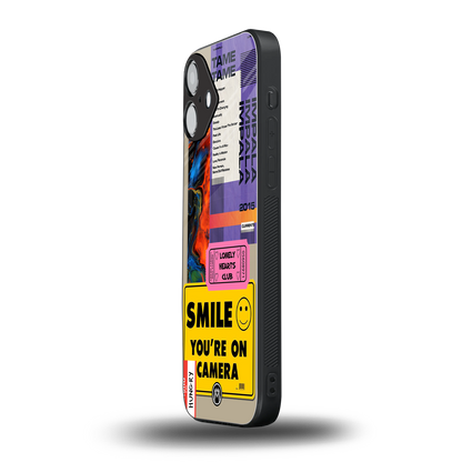 nostalgic stickers back phone cover | glass case for iphone 16 plus
