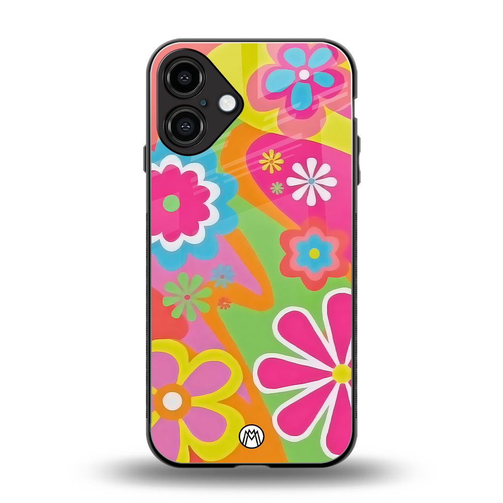 nostalgic wildflower y2k back phone cover | glass case for iphone 16 plus