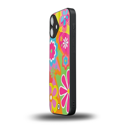 nostalgic wildflower y2k back phone cover | glass case for iphone 16 plus