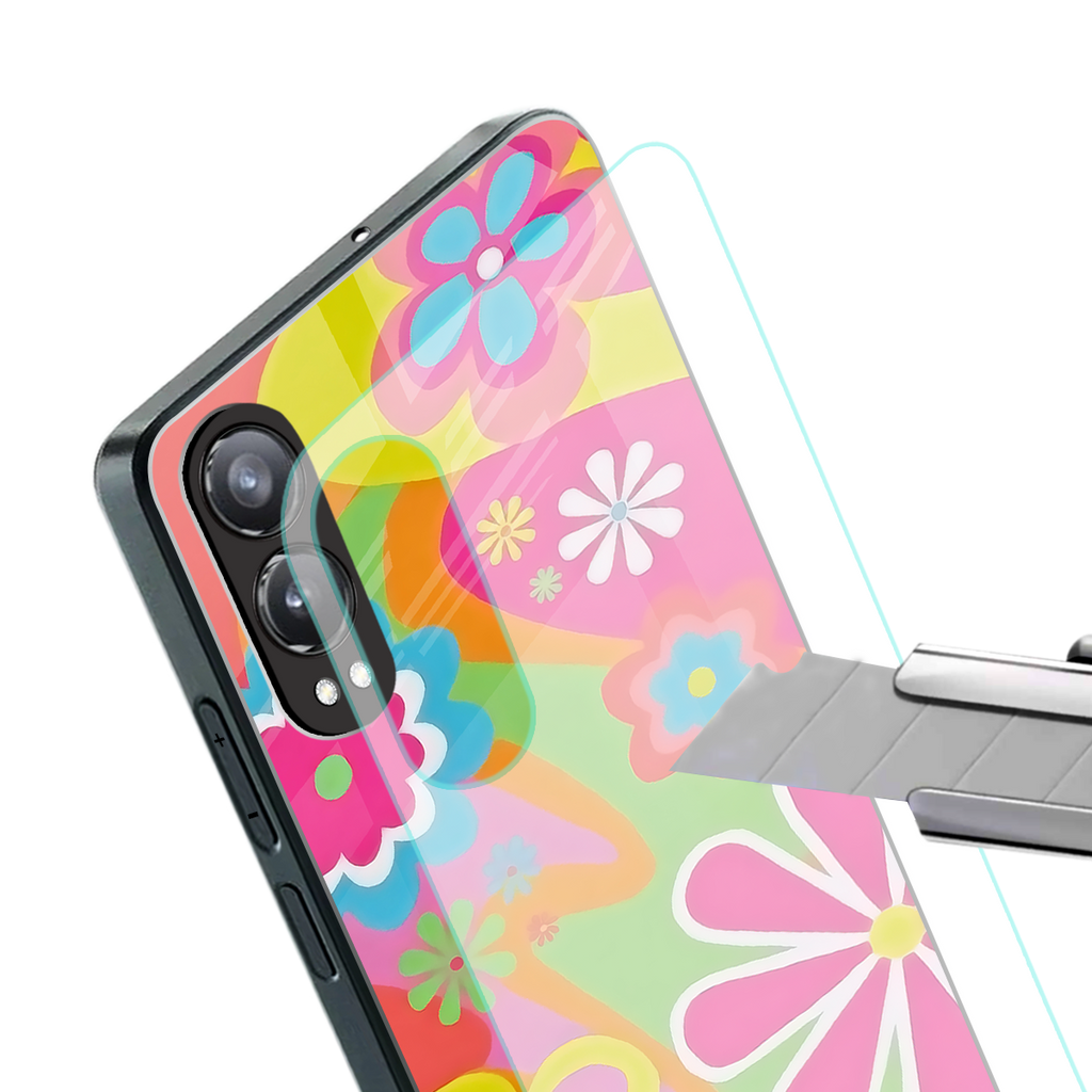nostalgic wildflower y2k back phone cover | glass case for oneplus nord ce 4 lite