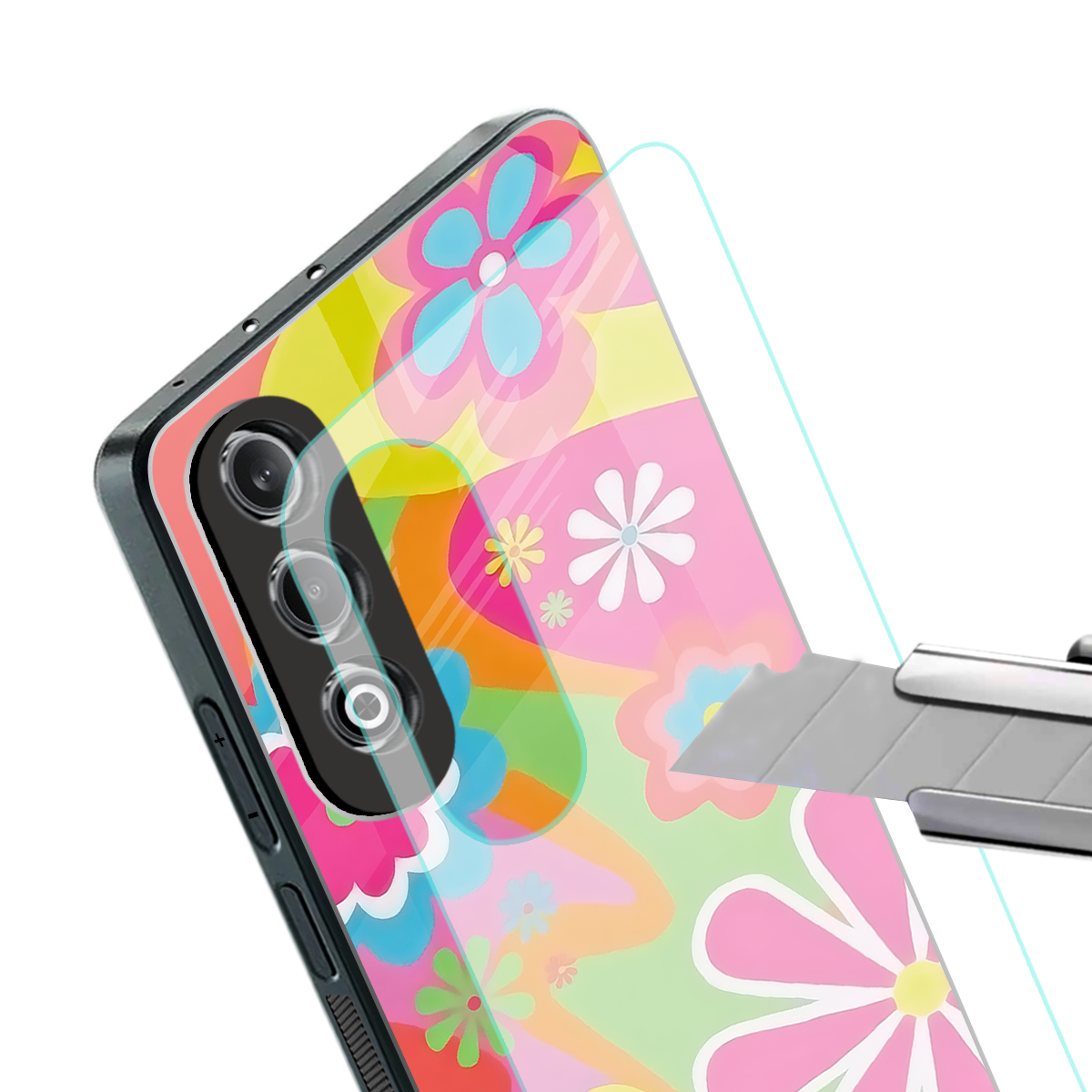 nostalgic wildflower y2k back phone cover | glass case for oneplus nord ce 4