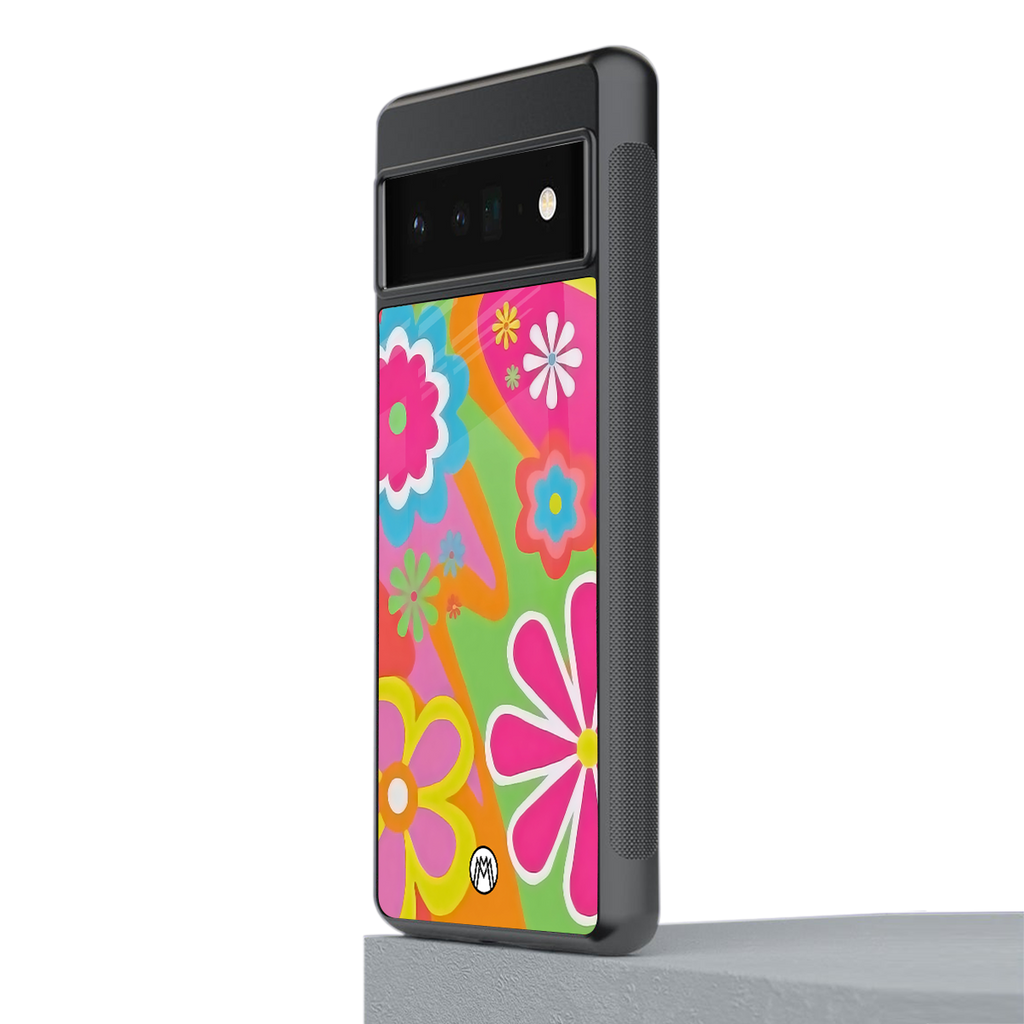 nostalgic wildflower y2k back phone cover | glass case for google pixel 6 pro