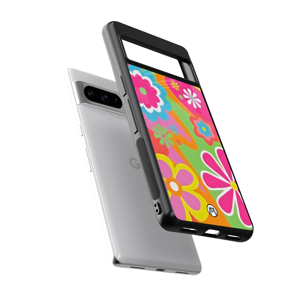 nostalgic wildflower y2k back phone cover | glass case for google pixel 8 pro