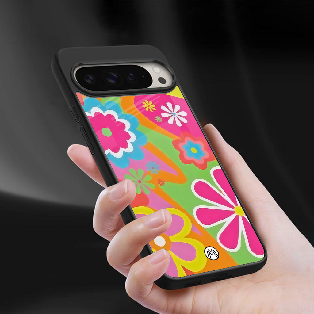 nostalgic wildflower y2k back phone cover | glass case for google pixel 9 pro
