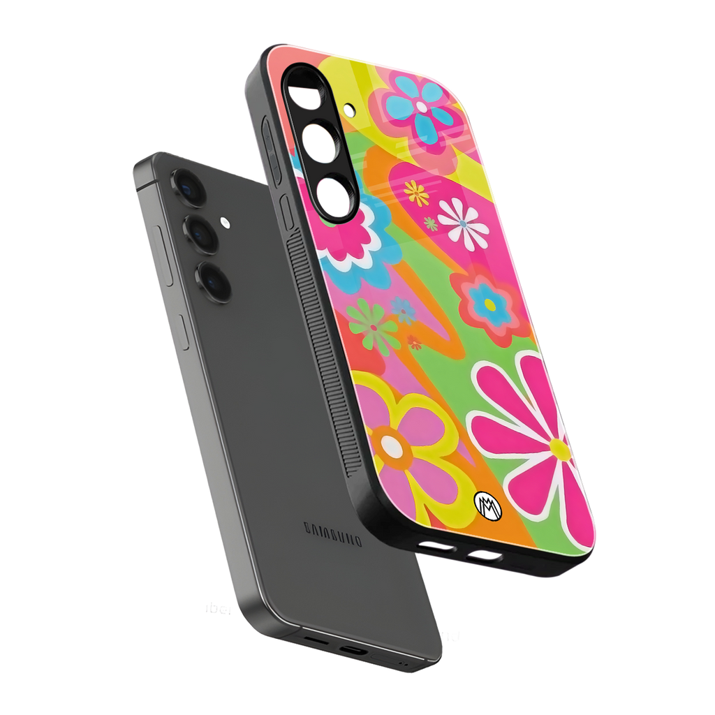 nostalgic wildflower y2k back phone cover | glass case for samsung galaxy s24 plus