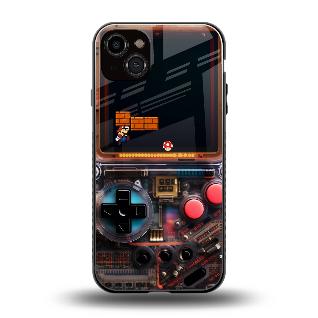 og gameboy back phone cover | glass case for iphone 15 plus