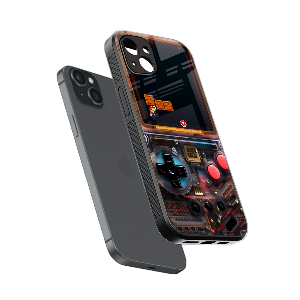og gameboy back phone cover | glass case for iphone 15 plus