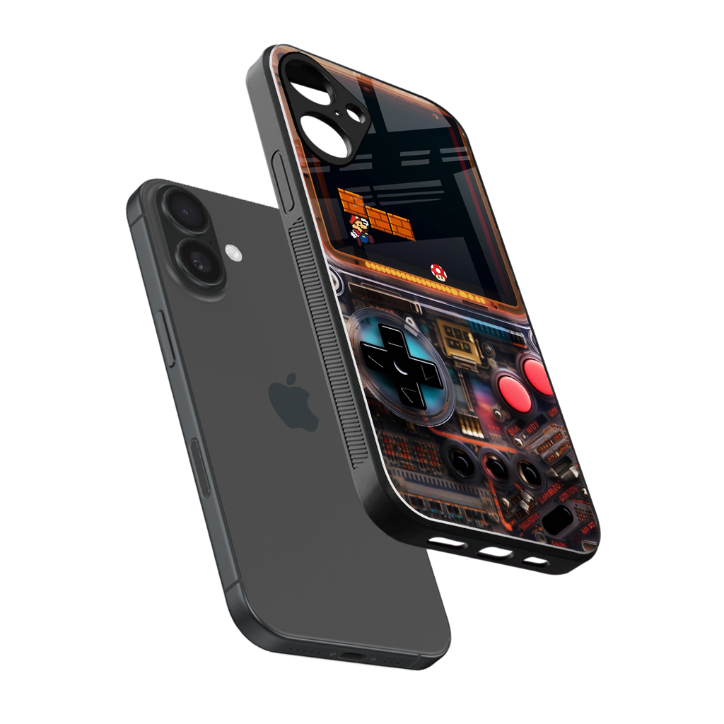 og gameboy back phone cover | glass case for iphone 16 plus