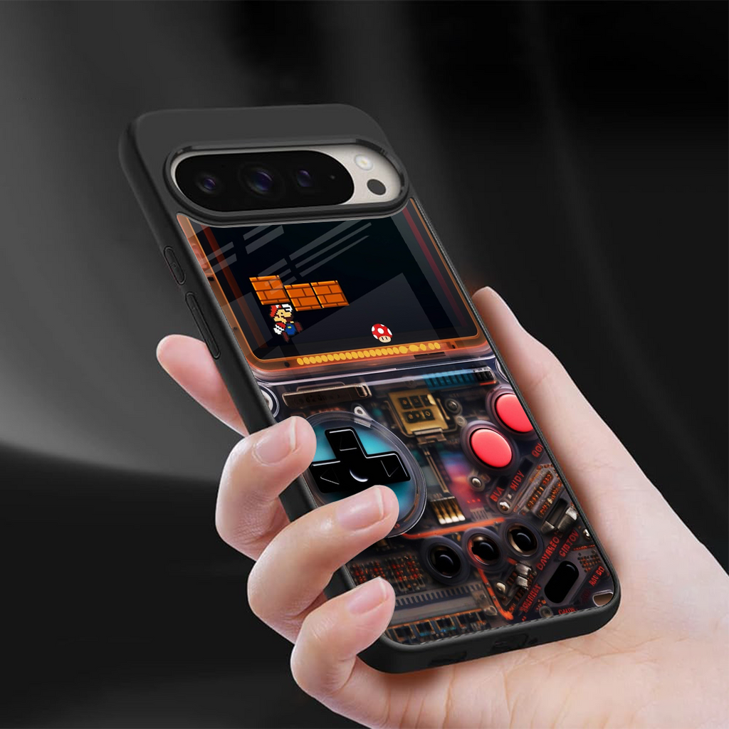 og gameboy back phone cover | glass case for google pixel 9 pro