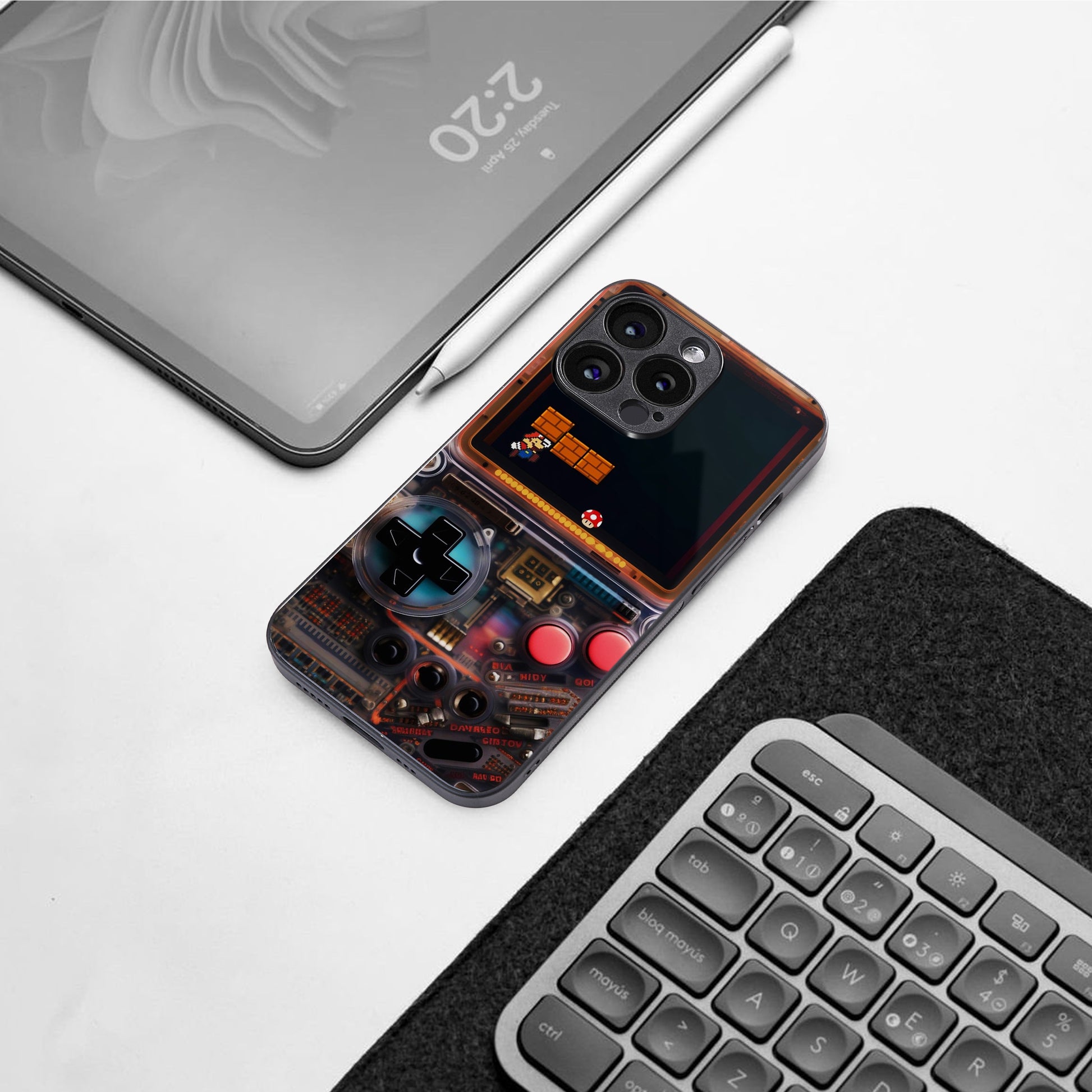 og gameboy back phone cover | glass case for iphone 15 plus