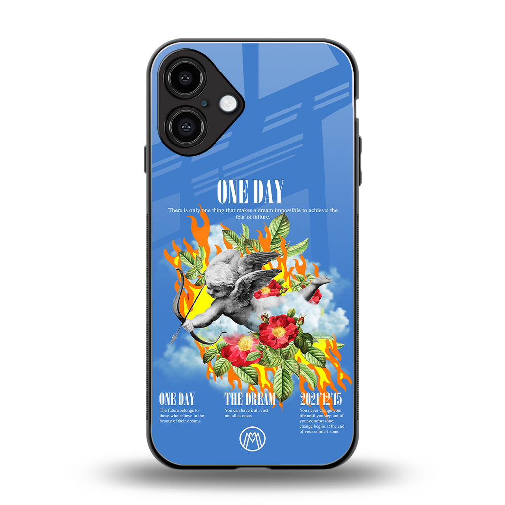 one day back phone cover | glass case for iphone 16 plus