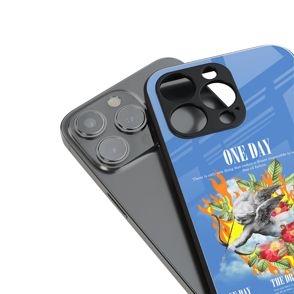 one day back phone cover | glass case for iphone 15