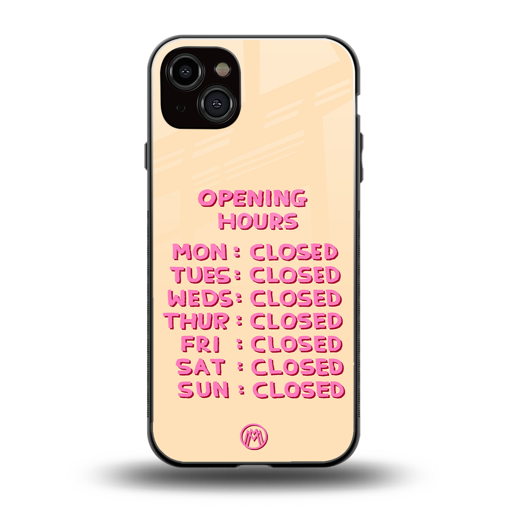 opening hours back phone cover | glass case for iphone 14 plus